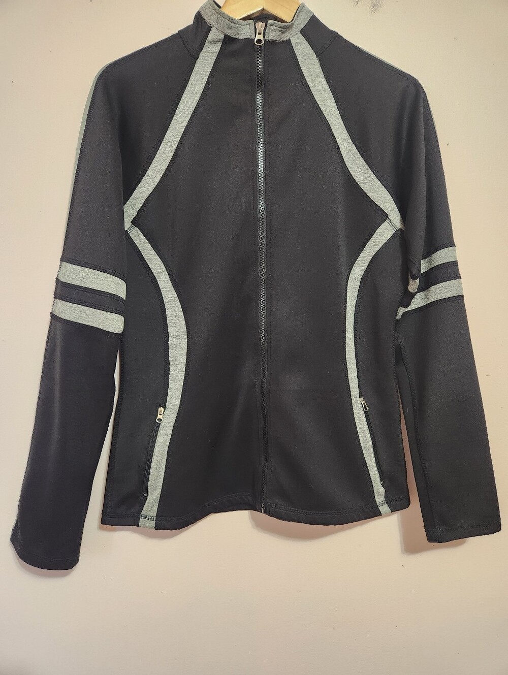 Olson Black Grey Colorblock Athletic Zip Up Performance Curling Jacket Womens 10